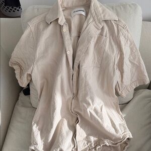 Jil Sander Men's Short-Sleeve Button-Down in Light Beige